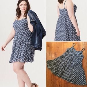 Torrid Blue White Print Sleeveless Adjustable Above the Knee Dress Size 1